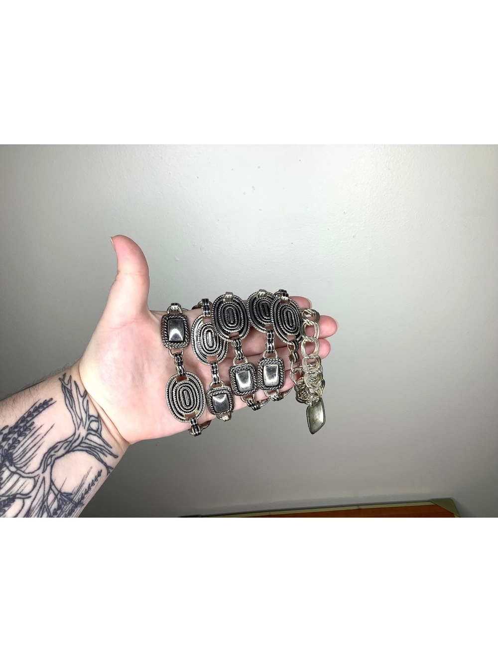 Vintage Silver-Tone Western Boho-Style Geometric Metal Adjustable Belt